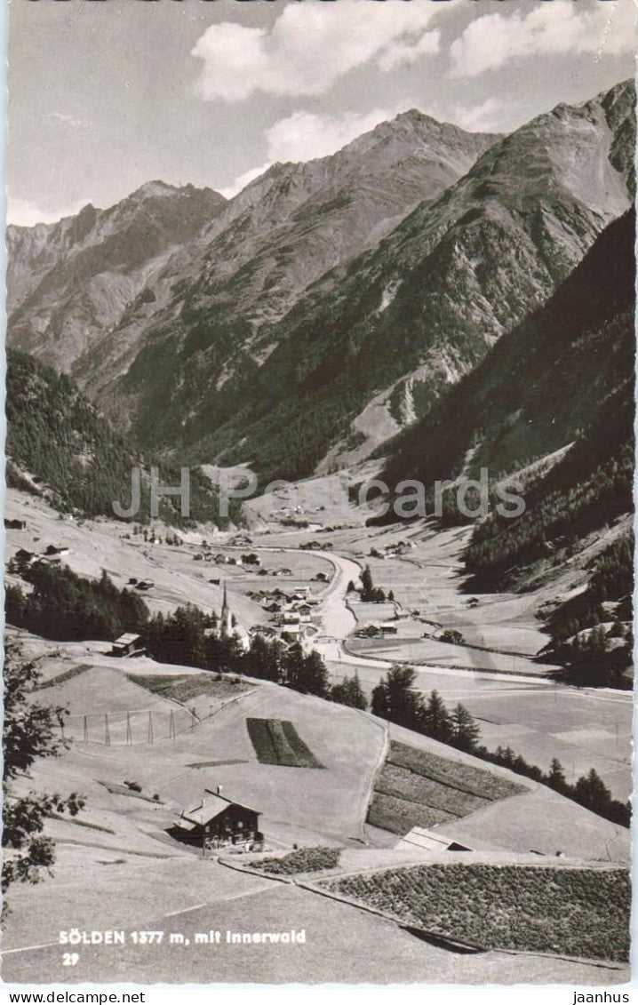 Solden 1377 m mit Innerwald - alpine village - valley - mountains - Tirol - 29 - old postcard - Austria - unused - JH Postcards