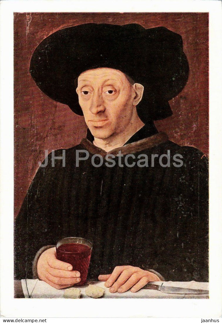 painting by the Master of 1456 - Le Maitre - Man with a Glass of Wine - French art - 5856 - France - unused - JH Postcards