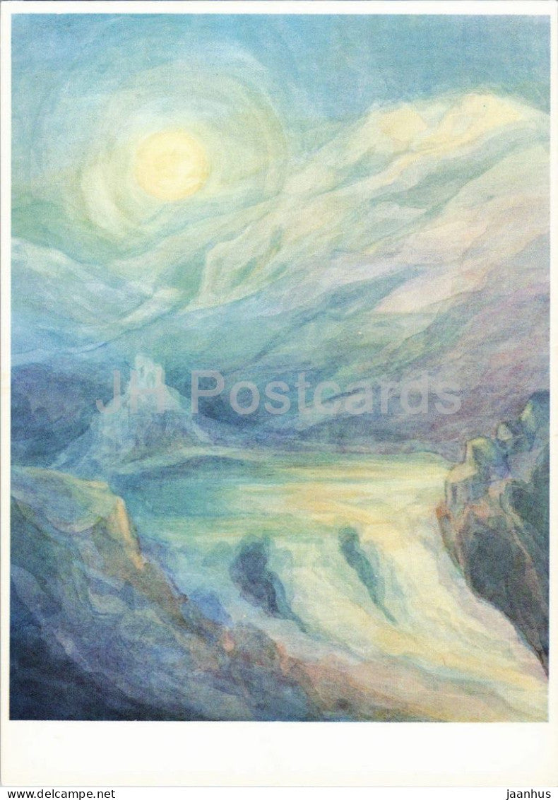 painting by Margarethe Hauschka - Romantic Landscape - German art - Germany - unused - JH Postcards