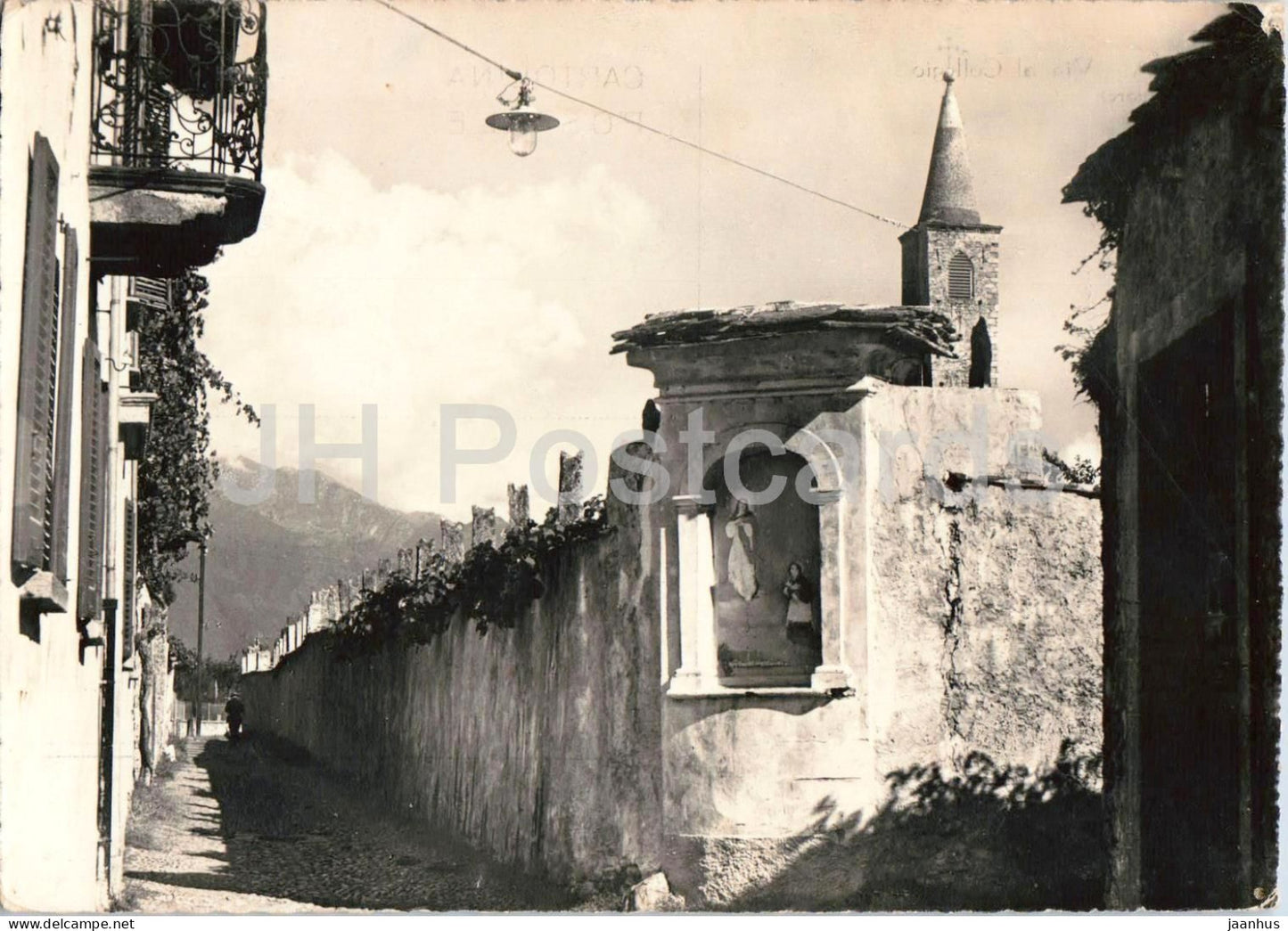 Ascona - Via al Collegio Street - Lago Maggiore - old town - street - chapel - 29 - old postcard - Switzerland - used - JH Postcards