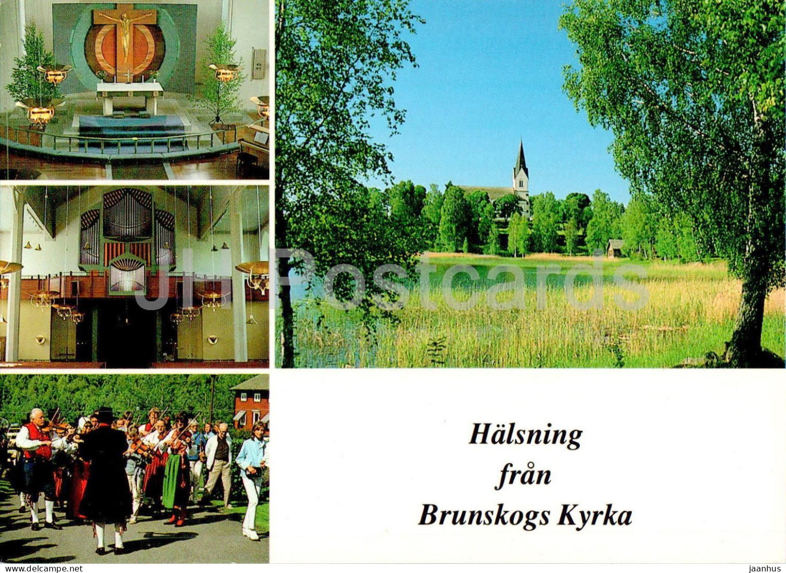Halsning fran Brunskogs Kyrka - church - multiview - 14998 - Sweden - unused - JH Postcards