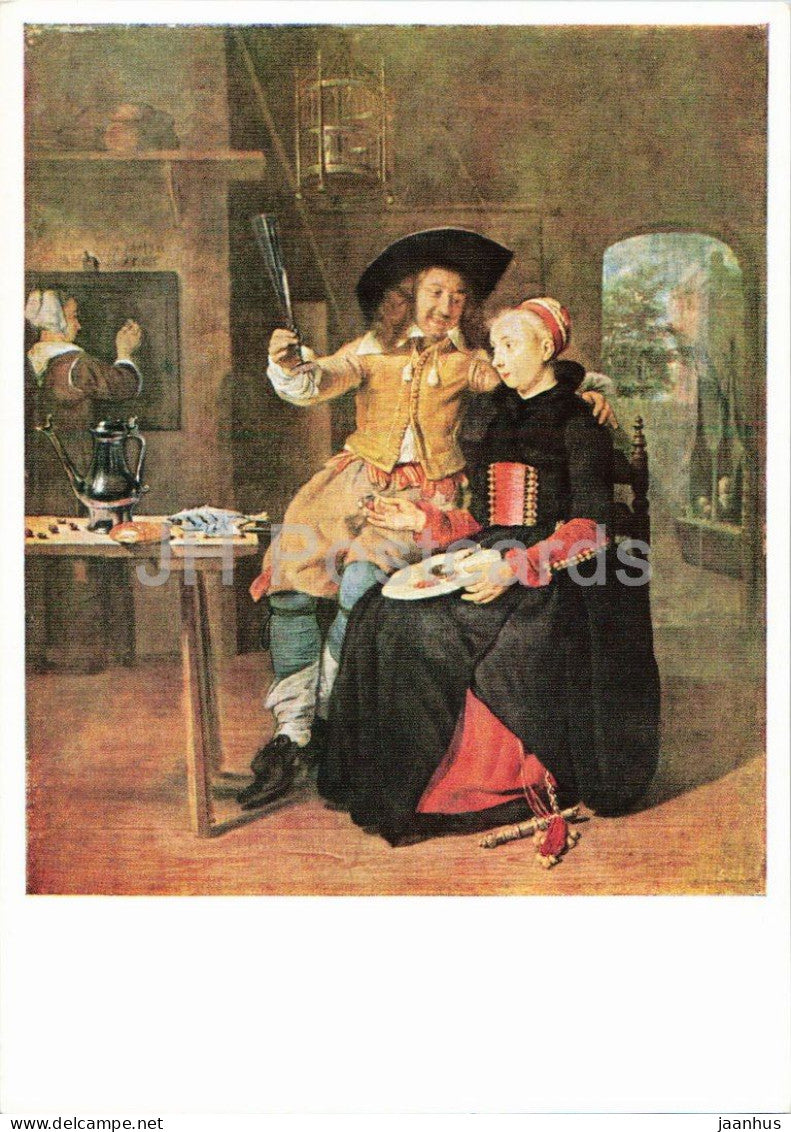 painting by Gabriel Metsu - Lovers at Breakfast - Das Liebespaar beim Fruhstuck Dutch art - 1967 - Germany DDR - unused - JH Postcards