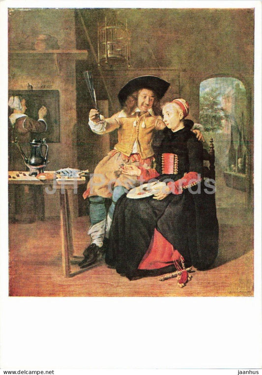 painting by Gabriel Metsu - Lovers at Breakfast - Das Liebespaar beim Fruhstuck Dutch art - 1967 - Germany DDR - unused - JH Postcards
