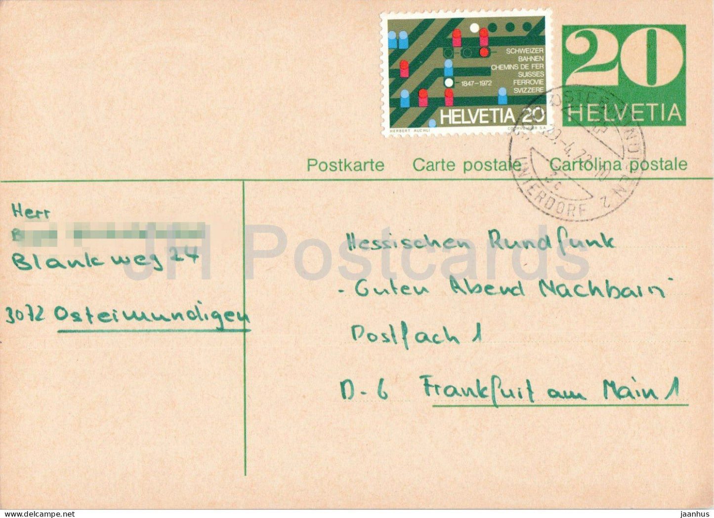 Guten Abend Nachbarn - Hessischer Rundfunk - postal stationery - 136 - 1972 - Switzerland - used - JH Postcards