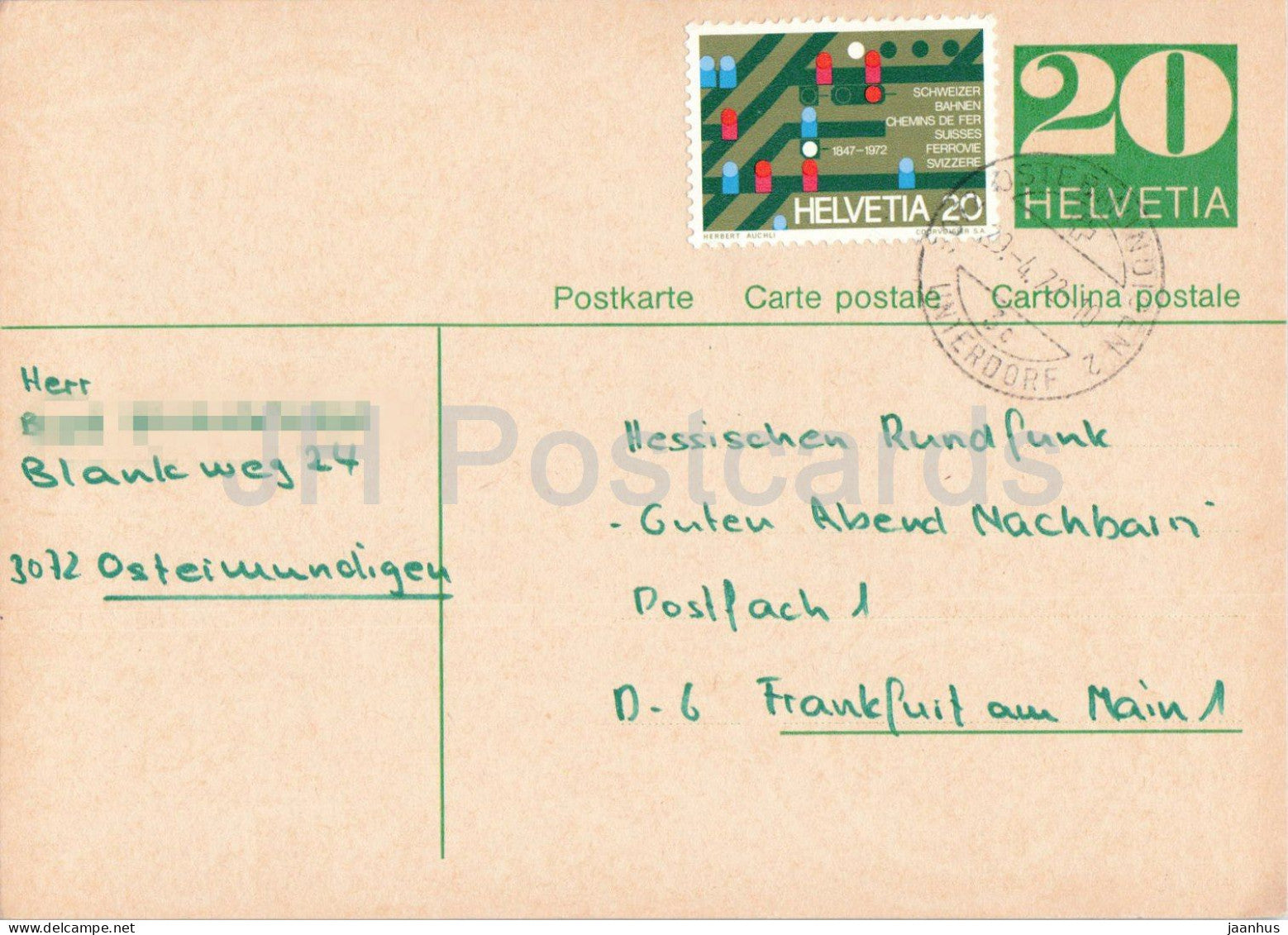 Guten Abend Nachbarn - Hessischer Rundfunk - postal stationery - 136 - 1972 - Switzerland - used - JH Postcards