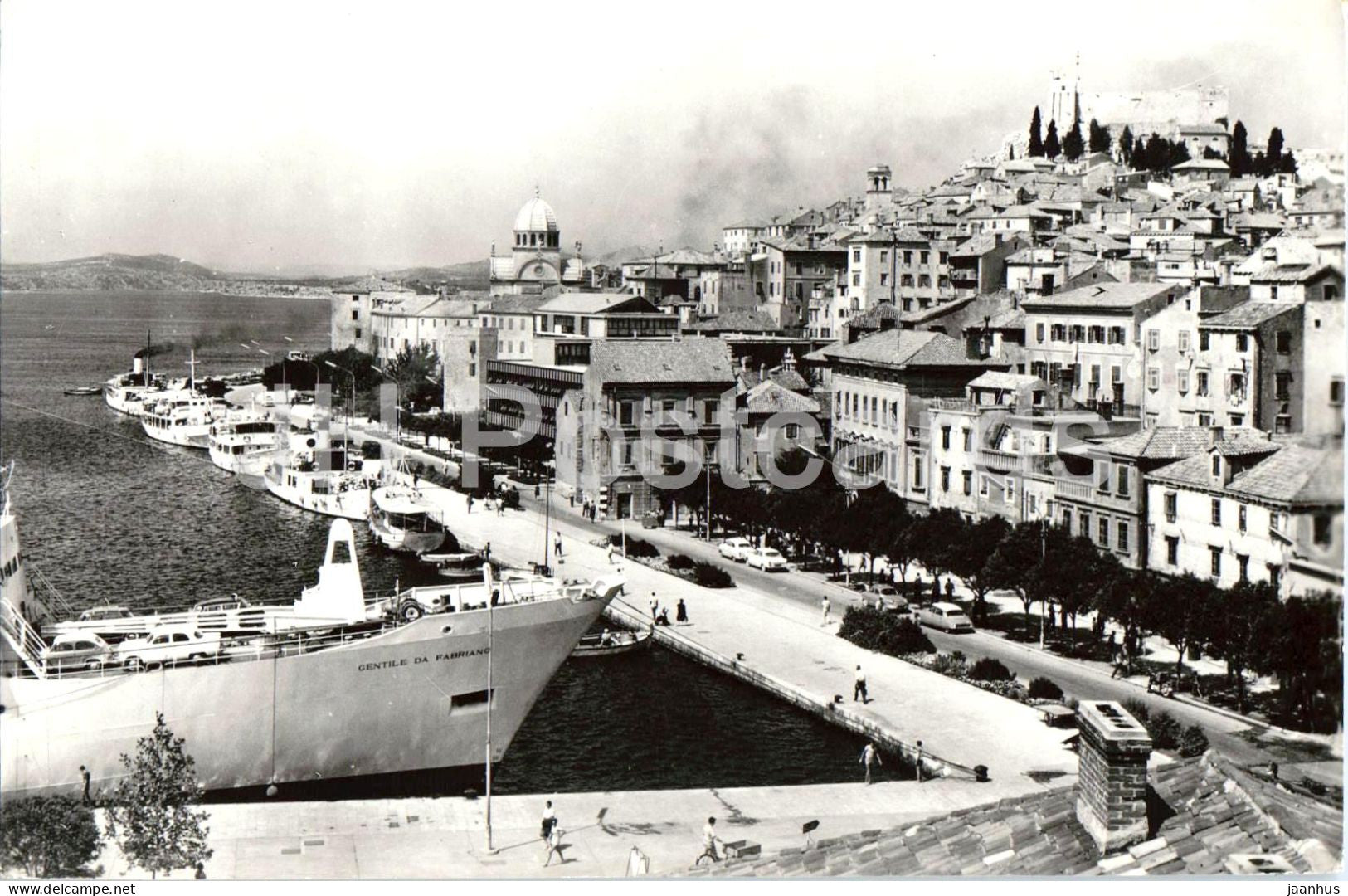 Sibenik - Obala - Waterfront - harbor ship Gentile da Fabriano - 455 - old postcard - 1963 - Croatia Yugoslavia - used - JH Postcards
