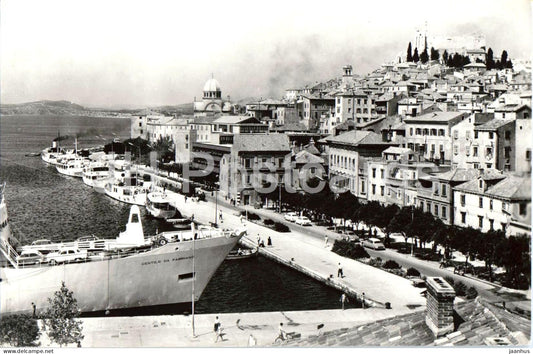 Sibenik - Obala - Waterfront - harbor ship Gentile da Fabriano - 455 - old postcard - 1963 - Croatia Yugoslavia - used - JH Postcards