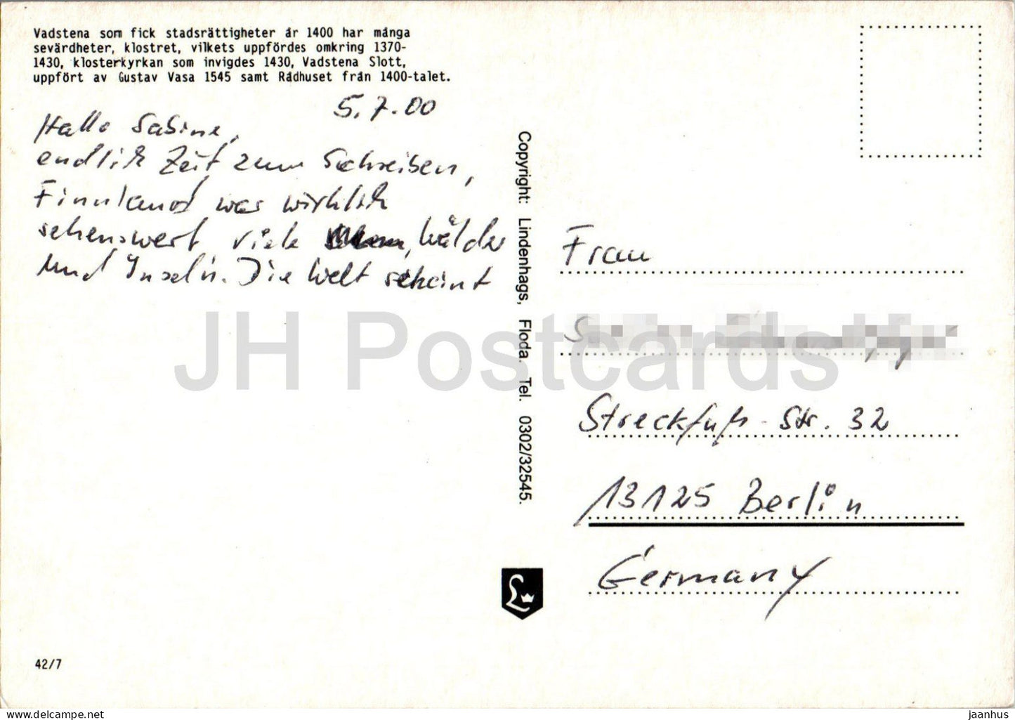 Halsning fran Vadstena - multiview - église - 42/7 - 2000 - Suède - utilisé 