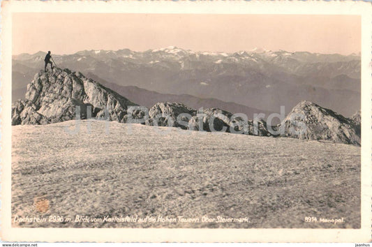 Dachstein 2996 m - Blick vom Karleisfeld auf die Hohen Tauern - 8914 - old postcard - 1930s - Austria - used - JH Postcards