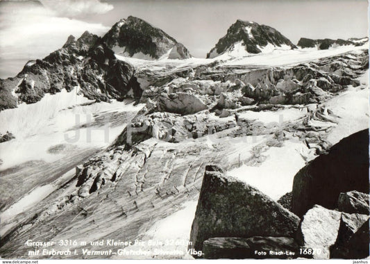 Grosser und Kleiner Piz Buin mit Eisbruch i. Vermunt Gletscher - glacier high mountains - 16870 - 1971 - Austria - used - JH Postcards