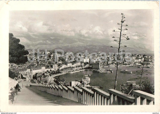Split - panoramic harbor view - promenade - mountains - 180 - old postcard - 1960 - Croatia Yugoslavia - used - JH Postcards