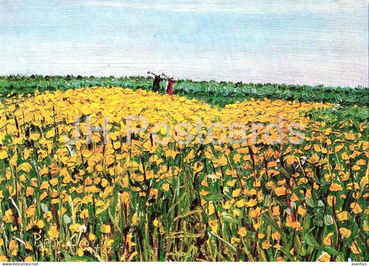 painting by Jakob Brackle - Blooming Dandelions - Bluhender Lowenzahn - German art - Germany - unused - JH Postcards