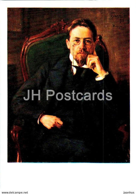 painting by I. Braz - Portrait of Russian writer A. Chekhov - Russian art - 1980 - Russia USSR - unused - JH Postcards