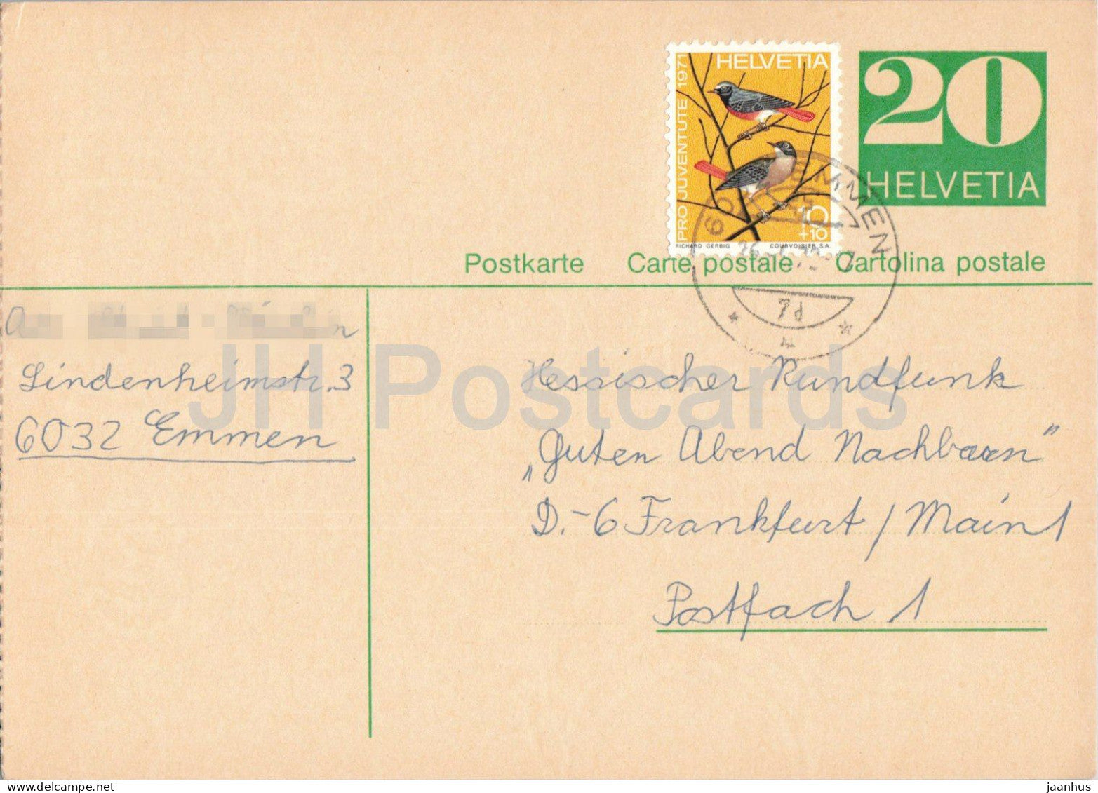Guten Abend Nachbarn - Hessischer Rundfunk - postal stationery - 142 - 1972 - Switzerland - used - JH Postcards