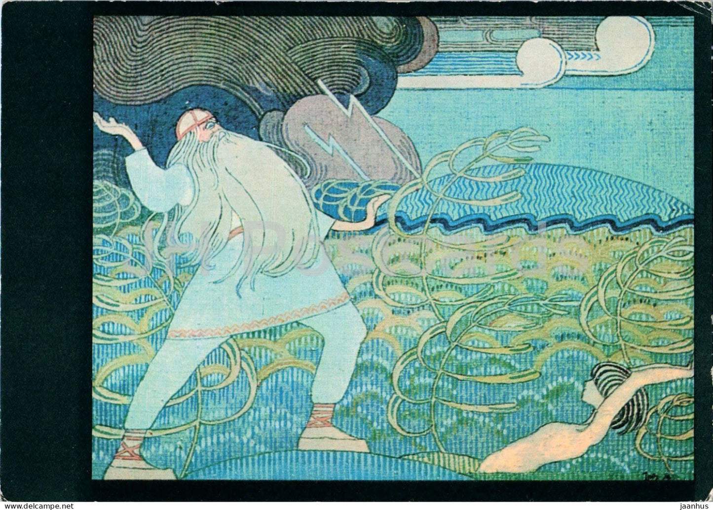 painting by Joseph Alanen - The Singing of Joukahainen into the Marshes - Kalevala - Finnish art - Finland - unused - JH Postcards