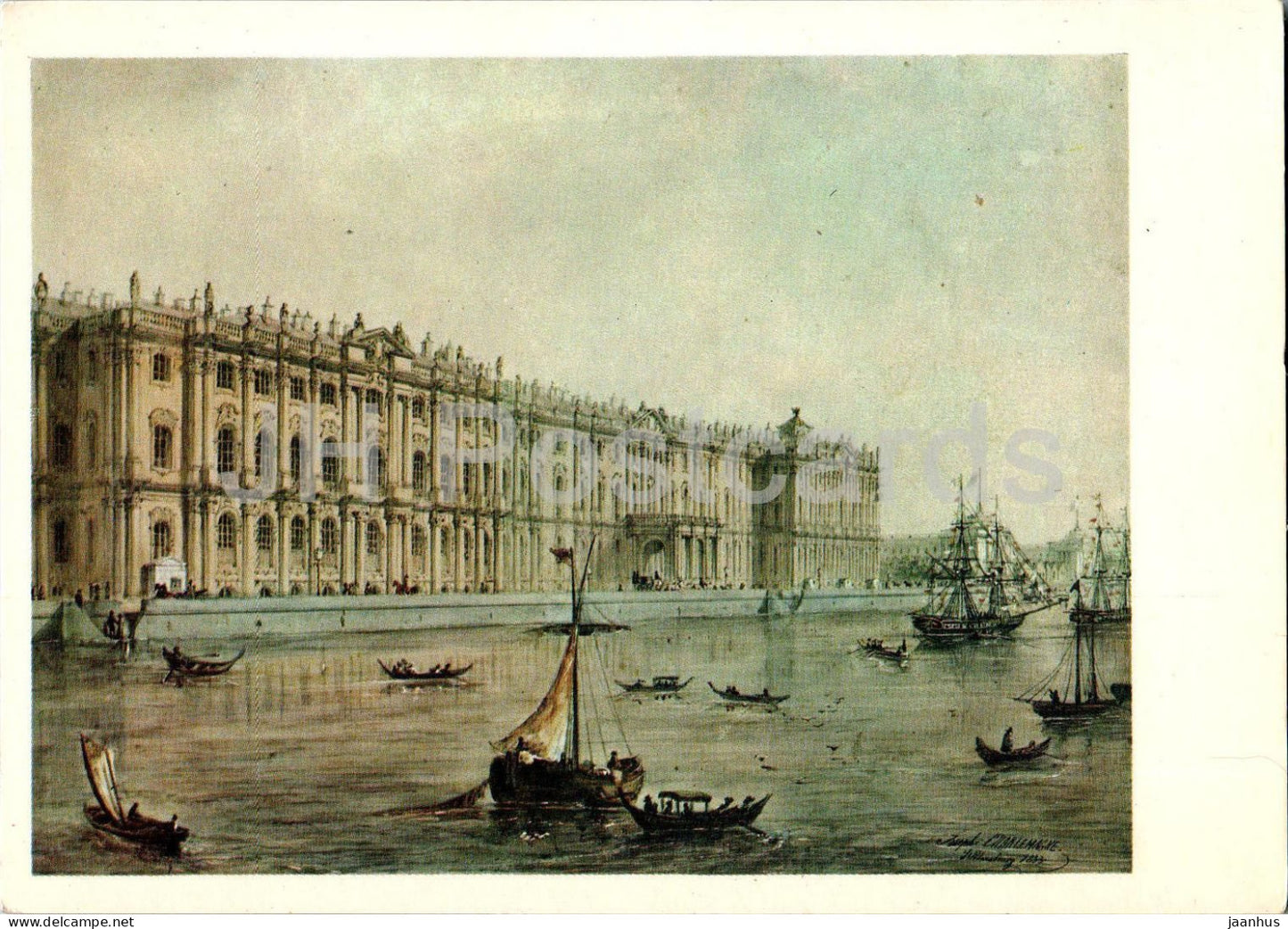 Leningrad - St Petersburg - Winter Palace - View from Neva river - painting by Charlemagne - 1975 - Russia USSR - unused - JH Postcards