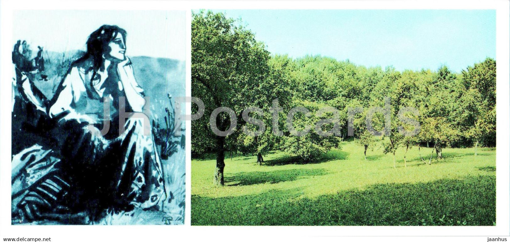 Pushkin Places - Dolna - Zemfira at the tent - illustration - Zemfiras meadow - 1981 - Moldova USSR - unused - JH Postcards