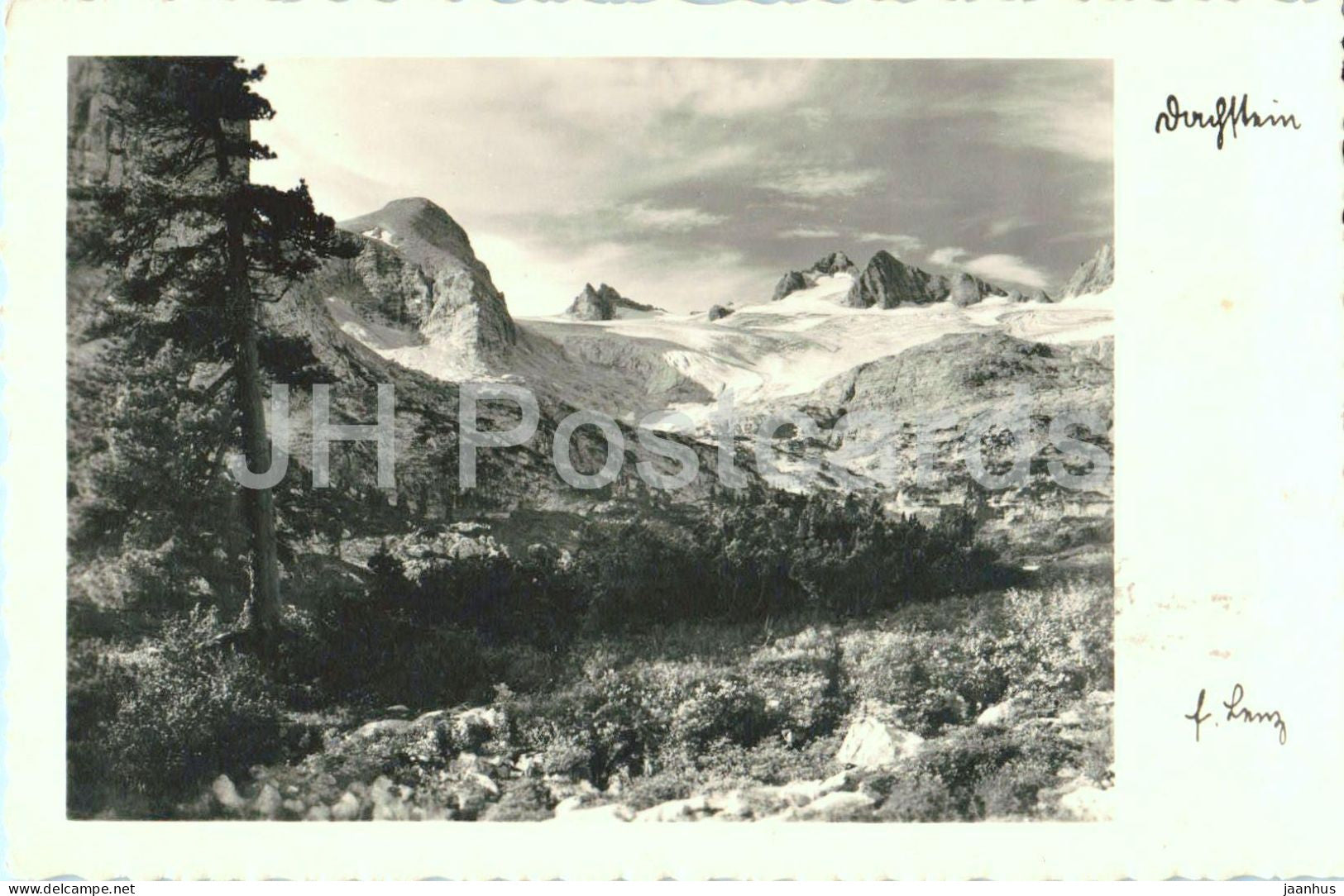 Dachstein glacier view - Simonyhutte stamp - photo - old postcard - 1939 - Austria - used - JH Postcards