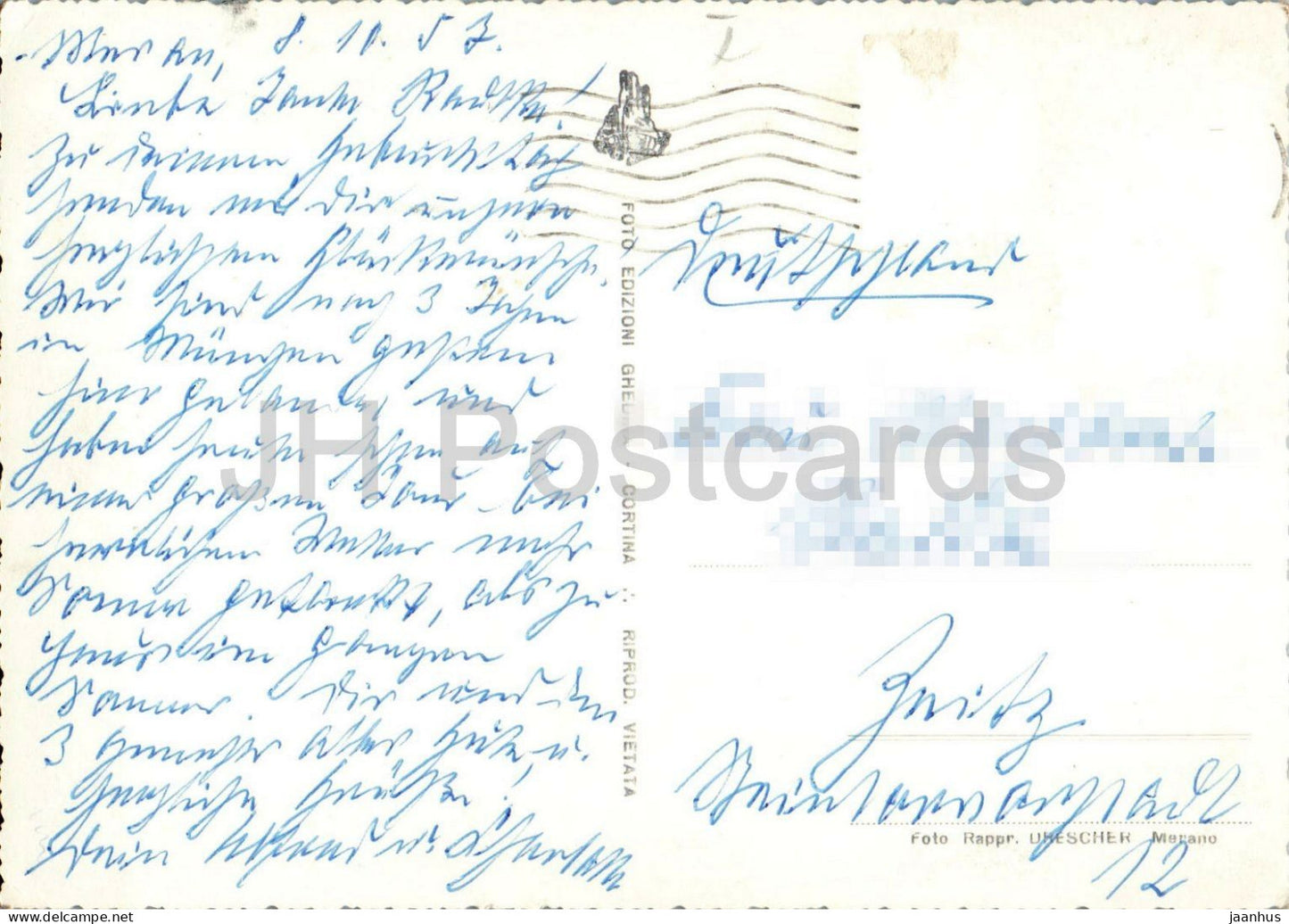 Merano - Meran - town panorama - palm trees - Alps - mountains - Panorama - 100-146 - old postcard - 1957 - Italy - used