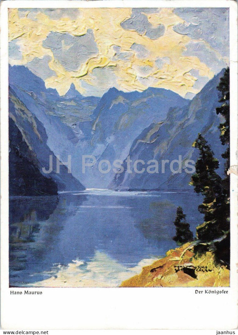 painting by Hans Maurus - The Konigssee - Der Konigssee - German art - old postcard - 1942 - Germany - used - JH Postcards