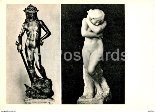 sculpture by Donatello - David - Auguste Rodin - Eva - Italian , French art - 1967 - Russia USSR - unused - JH Postcards