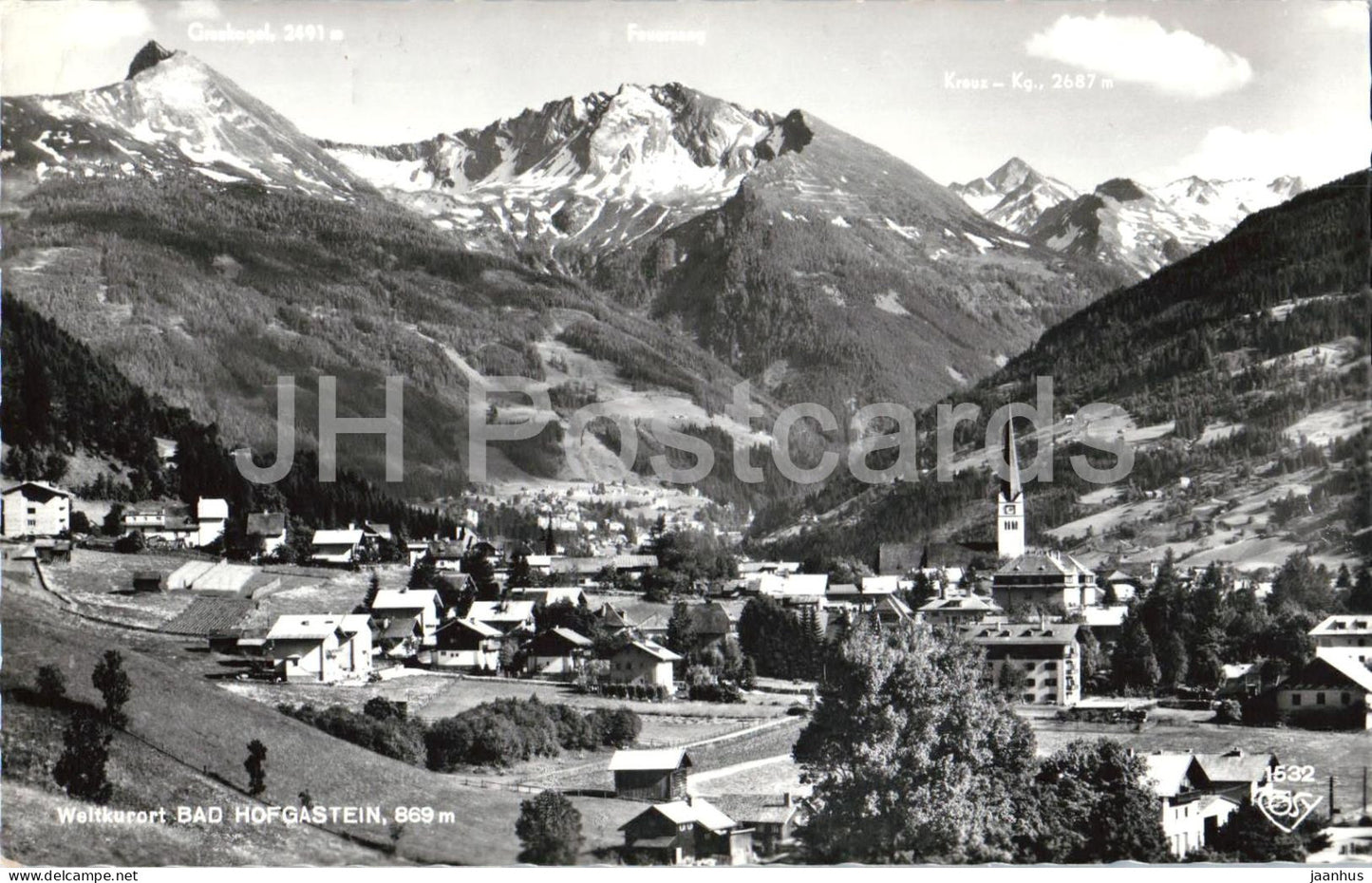 Weltkurort Bad Hofgastein 869 m - spa town - valley panorama - mountains - Alps - 1532 - 1964 - Austria - used - JH Postcards