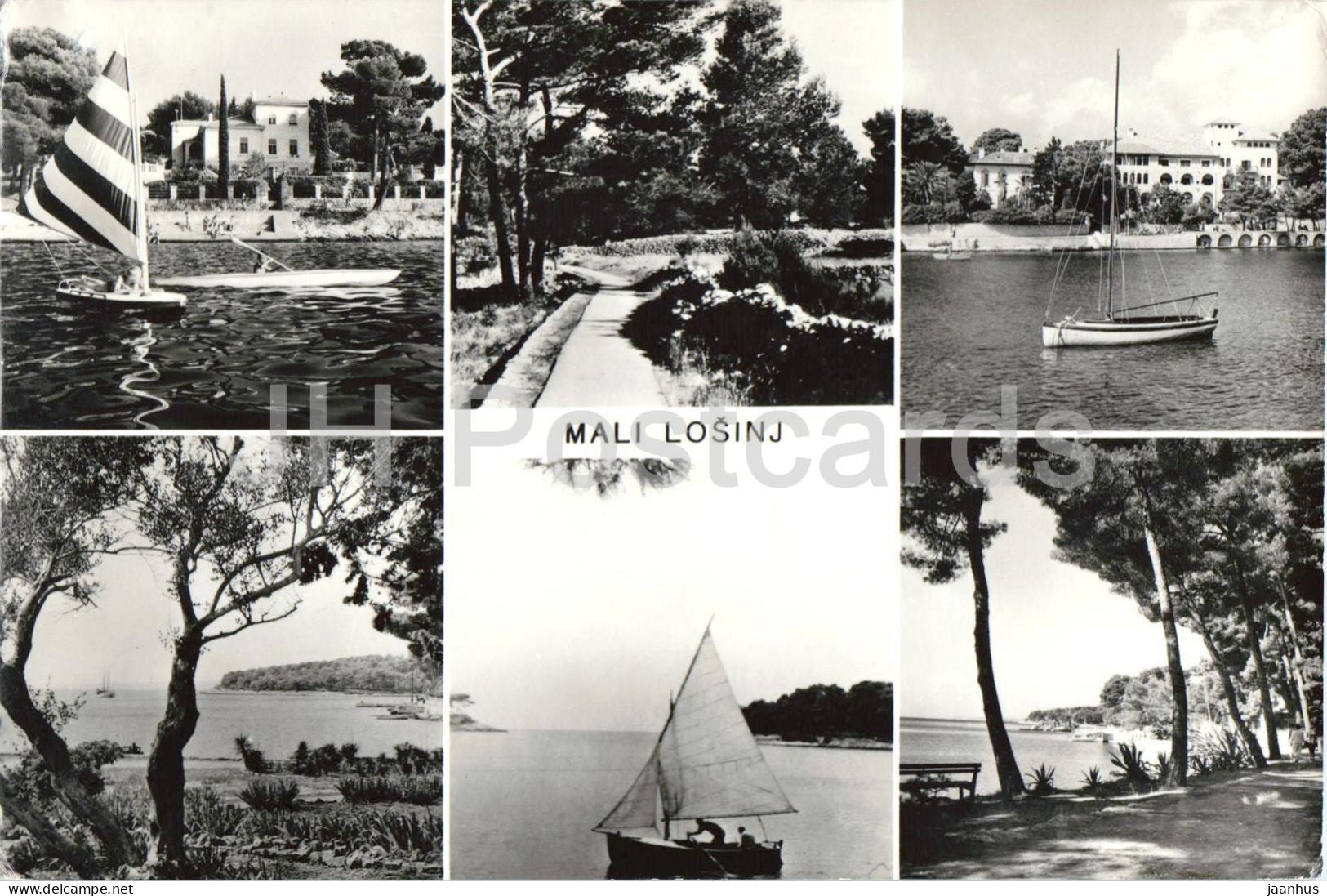 Mali Losinj - island coast - villas - sailing boat - multiview - 5263 - old postcard - 1966 - Croatia Yugoslavia - used - JH Postcards