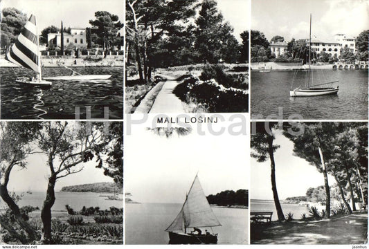 Mali Losinj - island coast - villas - sailing boat - multiview - 5263 - old postcard - 1966 - Croatia Yugoslavia - used - JH Postcards