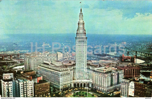 Cleveland - Ohio - Public Square and Terminal Tower - Union Terminal skyline aerial view - 1966 - USA - used - JH Postcards