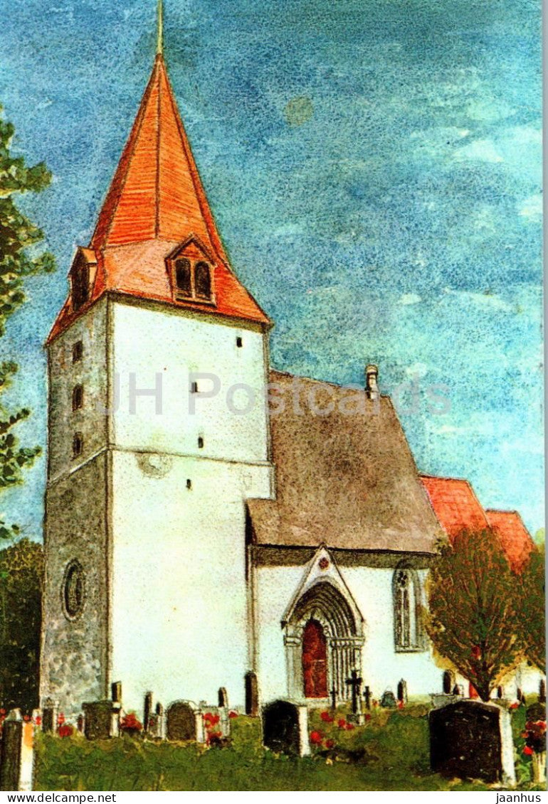 Gotland - Barlingbo kyrka - church - painting by Jan Eve Stengard - 25149 - Sweden - unused - JH Postcards