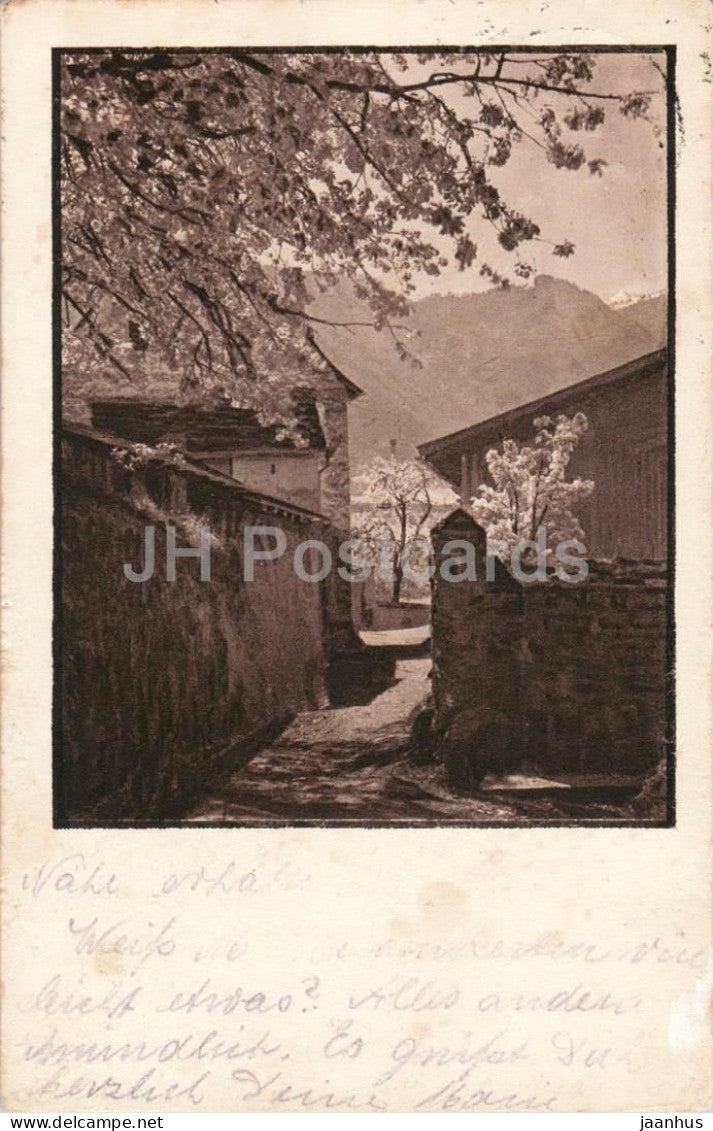 Heimat - village alley with blooming trees - Series - 2166 - old postcard - 1920 - Switzerland - used - JH Postcards
