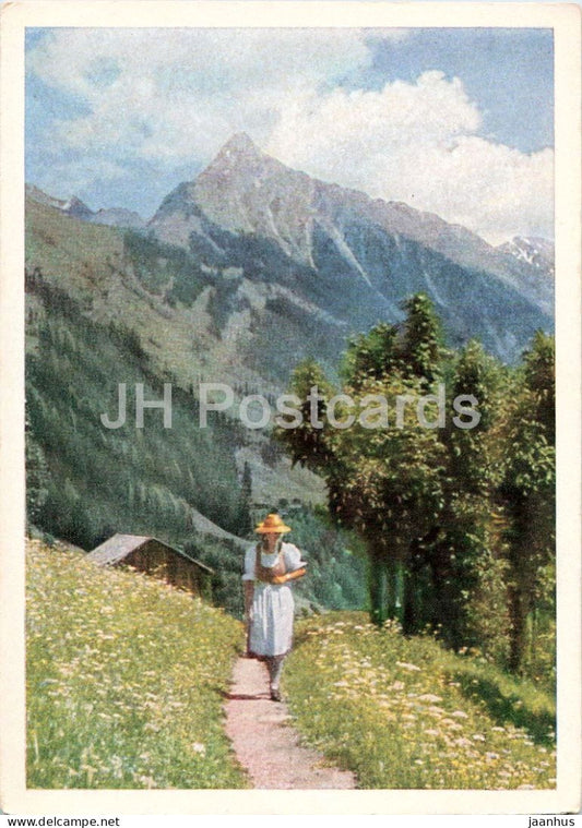 Alpine mountain landscape - woman in folk costumes - Forster & Borries - 267 - old postcard - 1930s - Germany - unused - JH Postcards