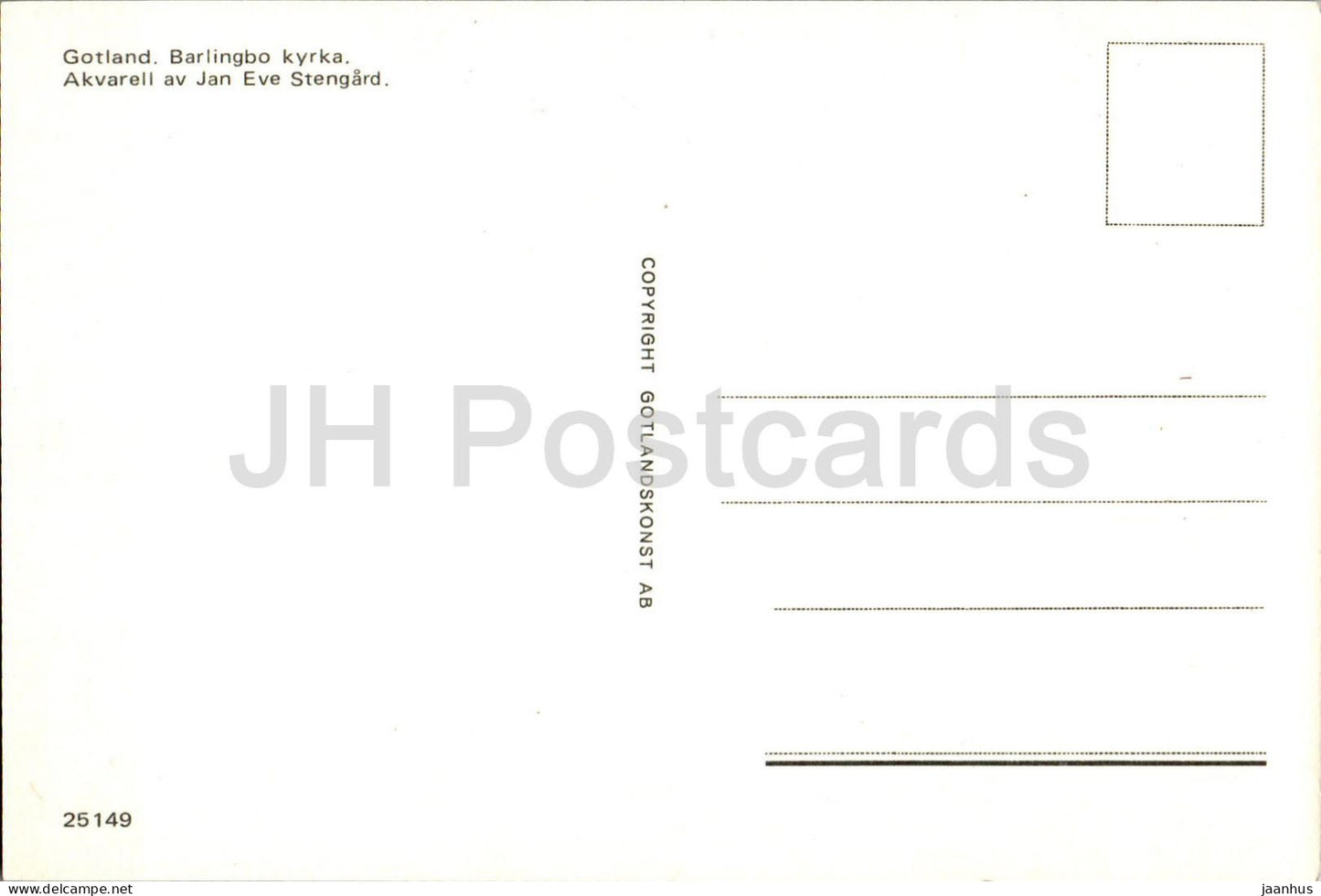 Gotland - Barlingbo kyrka - church - painting by Jan Eve Stengard - 25149 - Sweden - unused