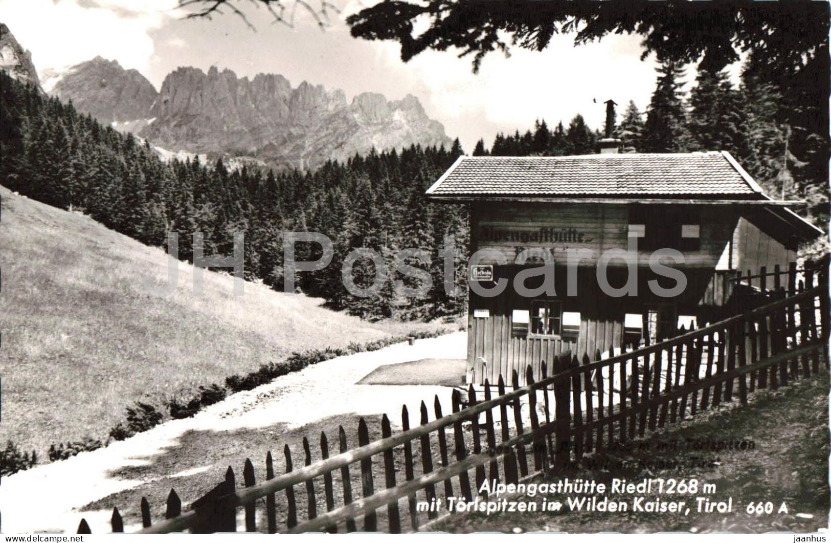 Alpengasthutte Riedl 1268 m mit Torlspitzen im Wilden Kaiser - Inn - Tirol - 660 A - 1965 - Austria - used - JH Postcards