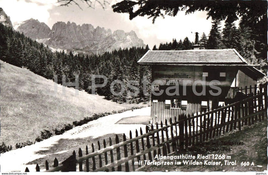 Alpengasthutte Riedl 1268 m mit Torlspitzen im Wilden Kaiser - Inn - Tirol - 660 A - 1965 - Austria - used - JH Postcards