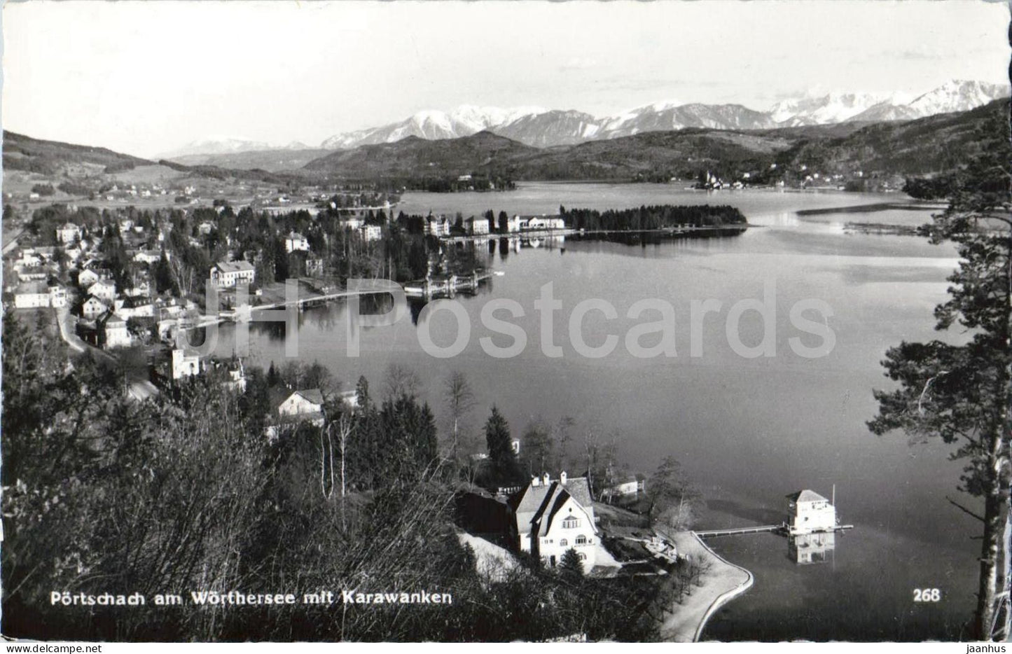 Portschach am Worthersee mit Karawanken - panorama - town view - Alps -268 - old postcard - 1959 - Austria - used - JH Postcards