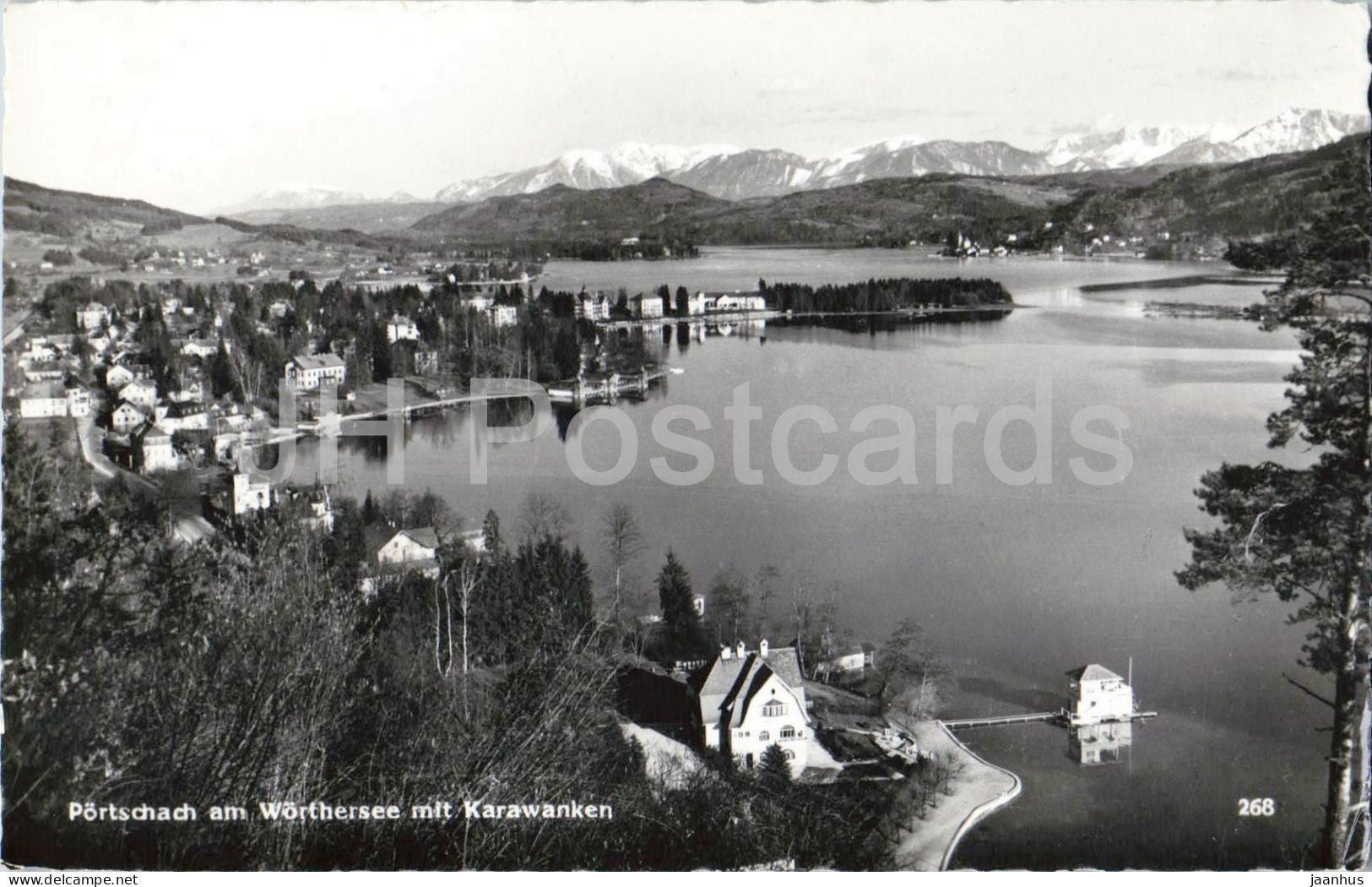 Portschach am Worthersee mit Karawanken - panorama - town view - Alps -268 - old postcard - 1959 - Austria - used - JH Postcards