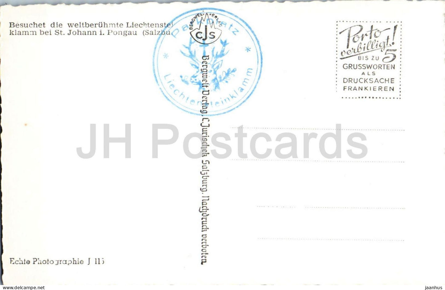 Liechtensteinklamm - Auswaschung - Schlucht - Berge - Alpen - alte Postkarte - Österreich - unbenutzt