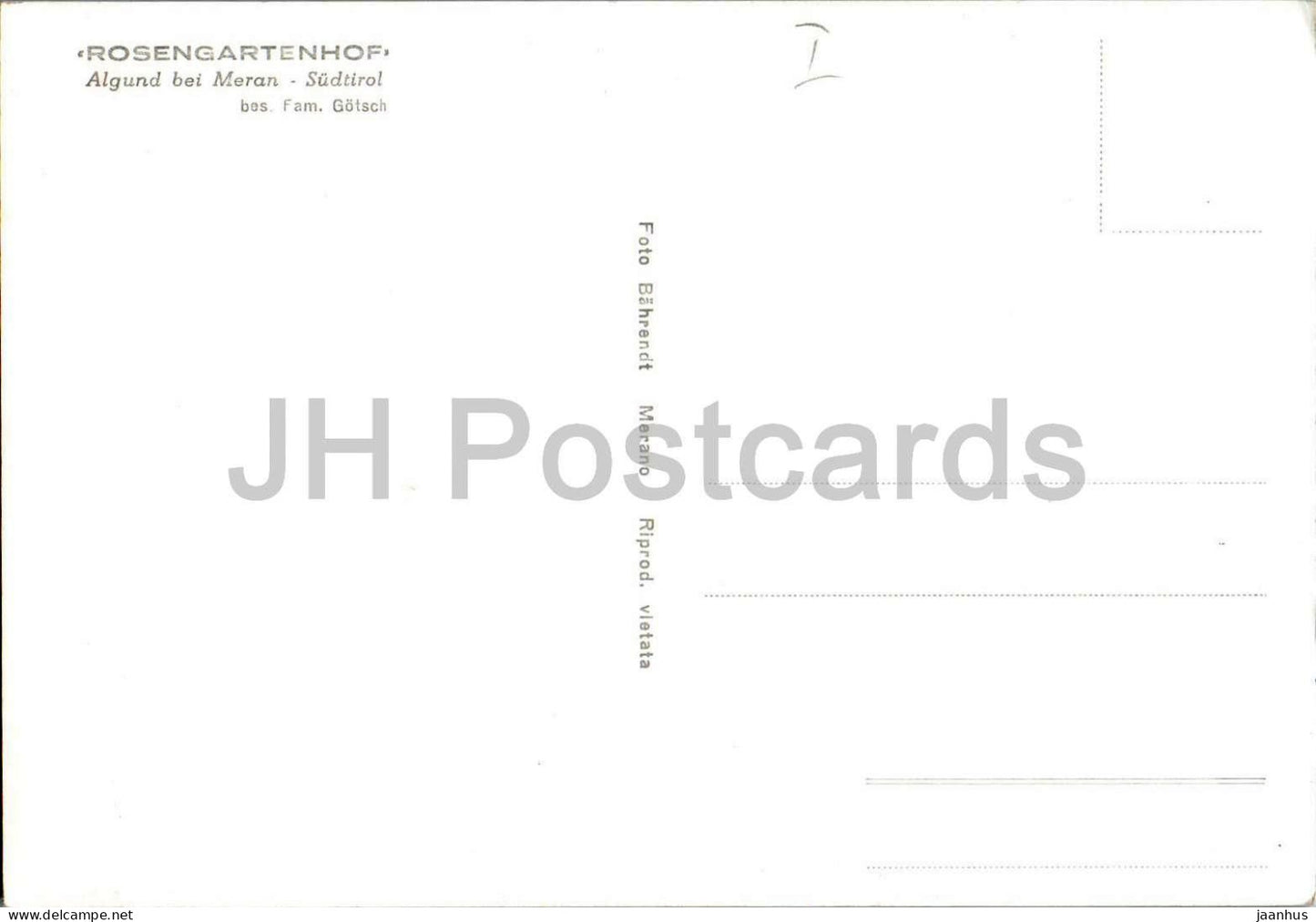 Algund bei Meran - Rosengarten Hof - Meran - Pension Alpenhaus - alte Postkarte - Italien - unbenutzt