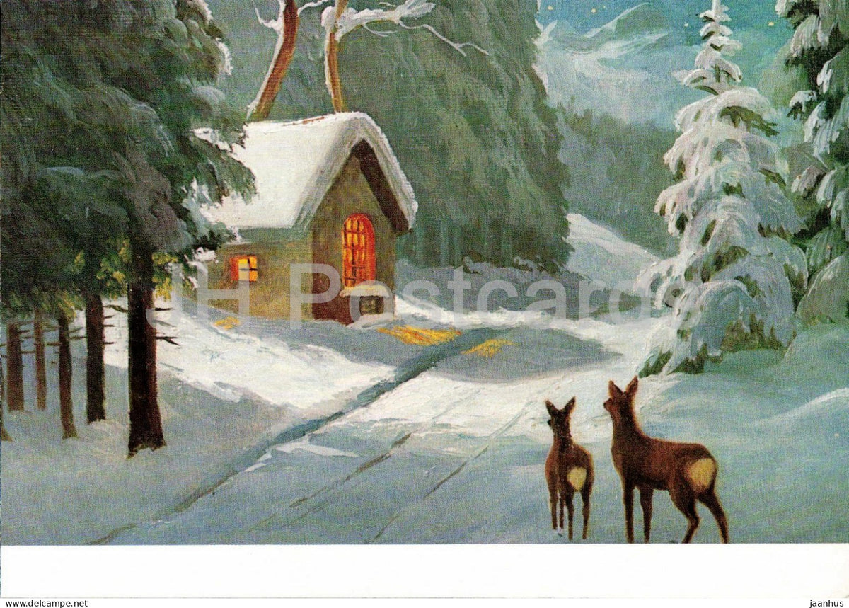 painting by Rudolf Sonnleitner - Christmas in the Forest - Waldweihnacht - deer - German art - 7384 - Germany - unused - JH Postcards