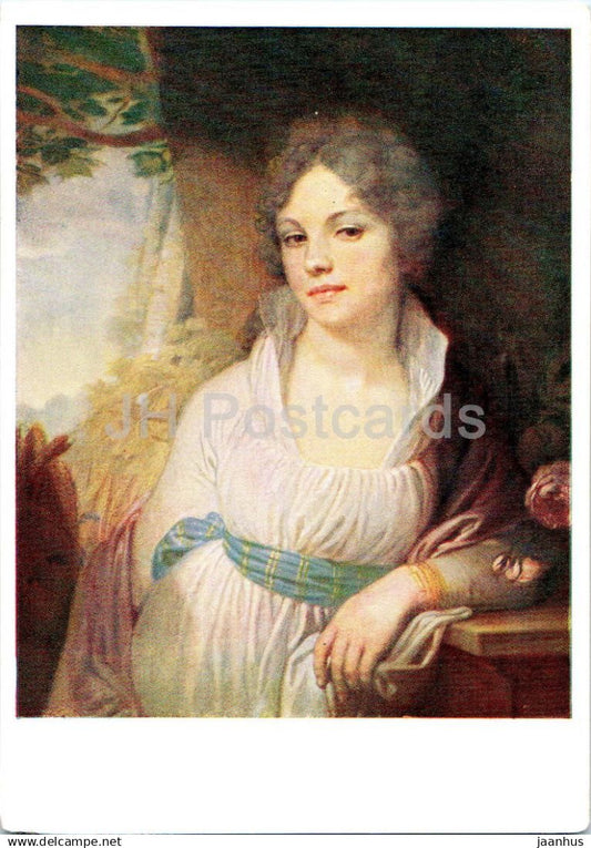 painting by V. Borovikovsky - Portrait of M. Lopukhina - young woman - Russian art - 1956 - Russia USSR - unused - JH Postcards