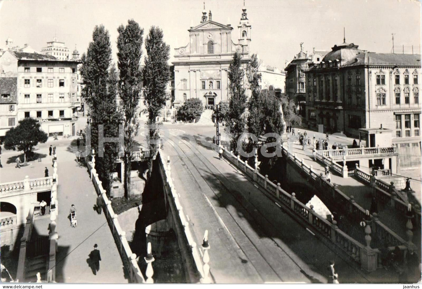 Ljubljana - city view - street - architecture - 2502 - old postcard - 1956 - Slovenia Yugoslavia - used - JH Postcards