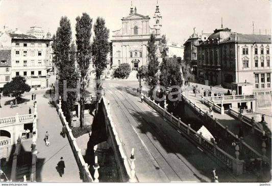 Ljubljana - city view - street - architecture - 2502 - old postcard - 1956 - Slovenia Yugoslavia - used - JH Postcards