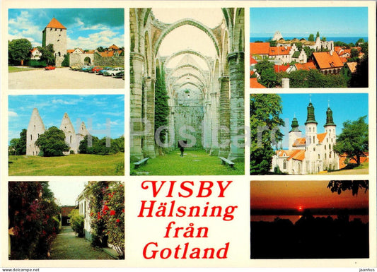 Visby halsning fran Gotland - church - town views - Gotland - multiview - 1674 - Sweden - unused - JH Postcards