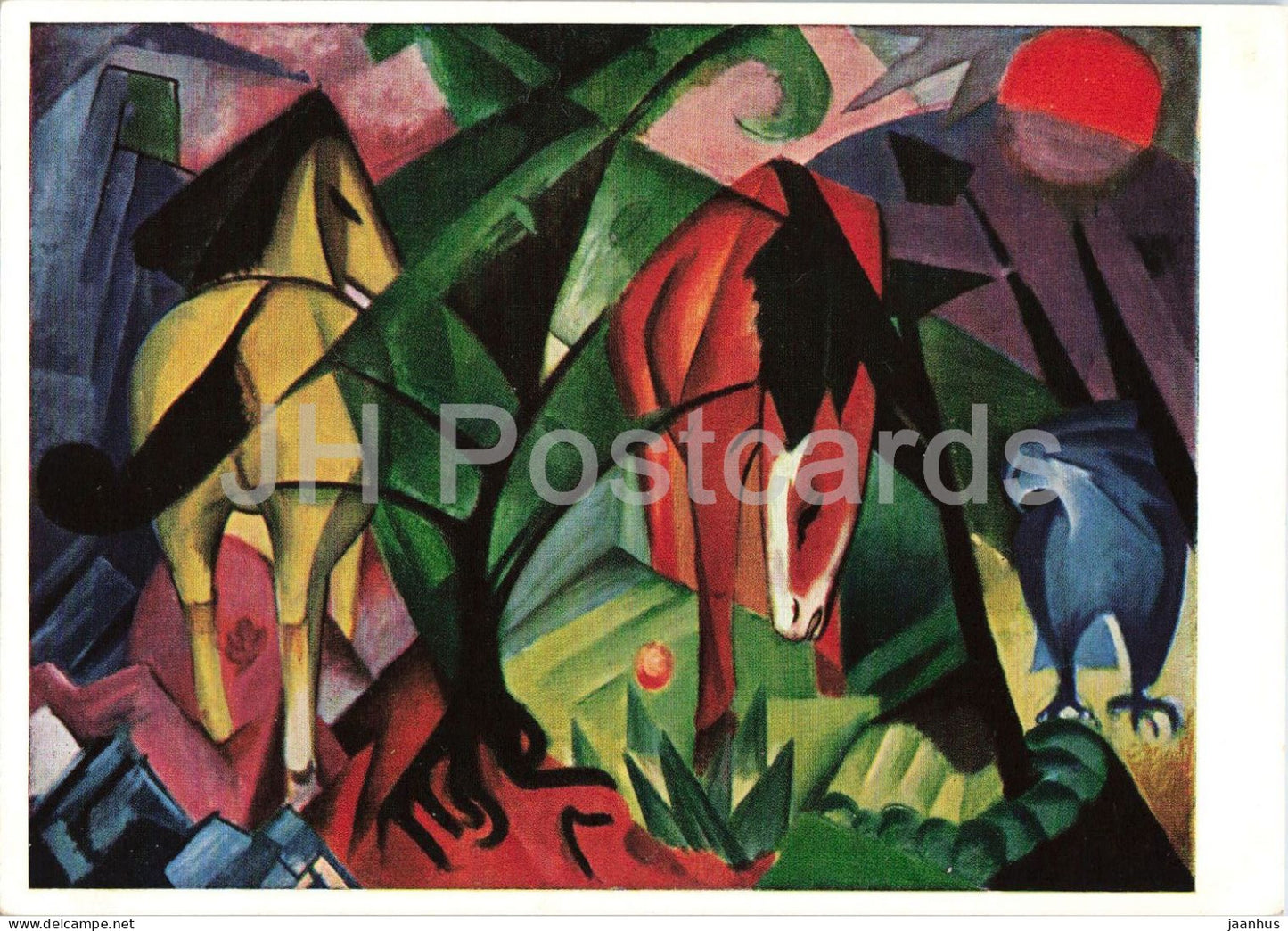 painting by Franz Marc - Horses and Eagle - bird - horse - animals - German art - Germany - unused - JH Postcards