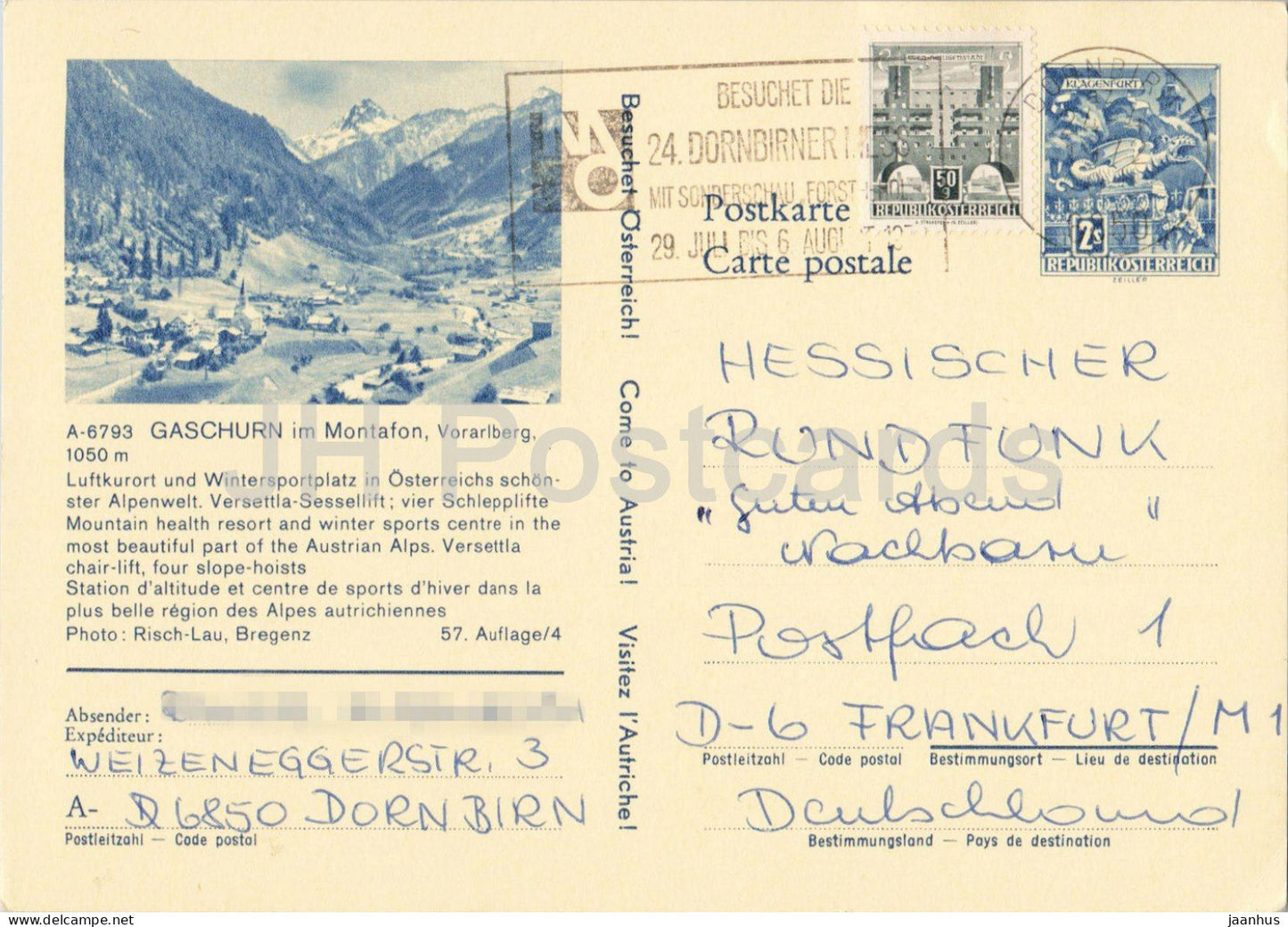 Gaschurn im Montafon - Vorarlberg - Hessischer Rundfunk - alpine village - postal stationery - 1972 - Austria - used - JH Postcards