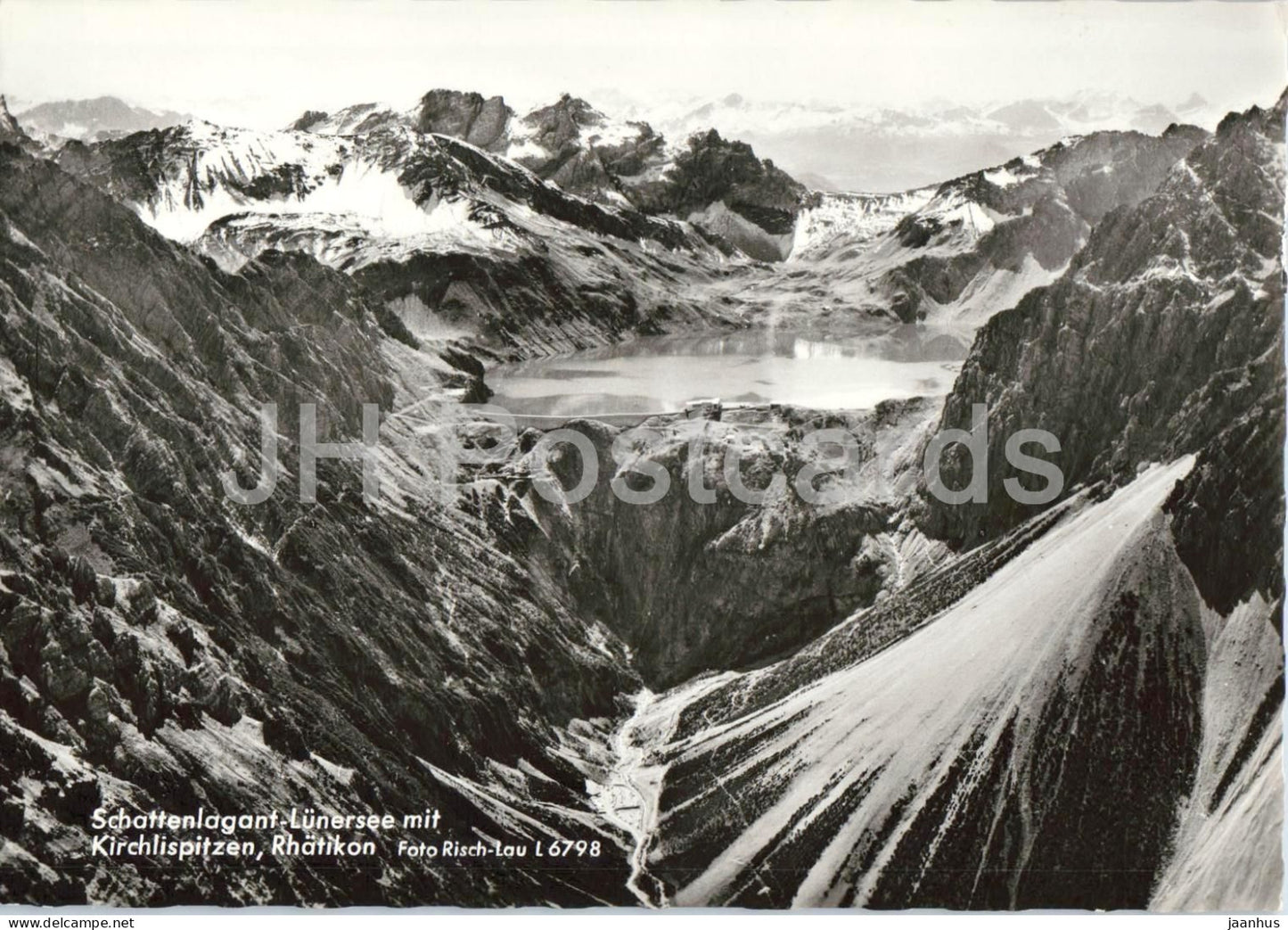 Schattenlagant Lunersee mit Kirchlispitzen Rhatikon - mountain lake - mountains - 6798 - old postcard - Austria - unused - JH Postcards