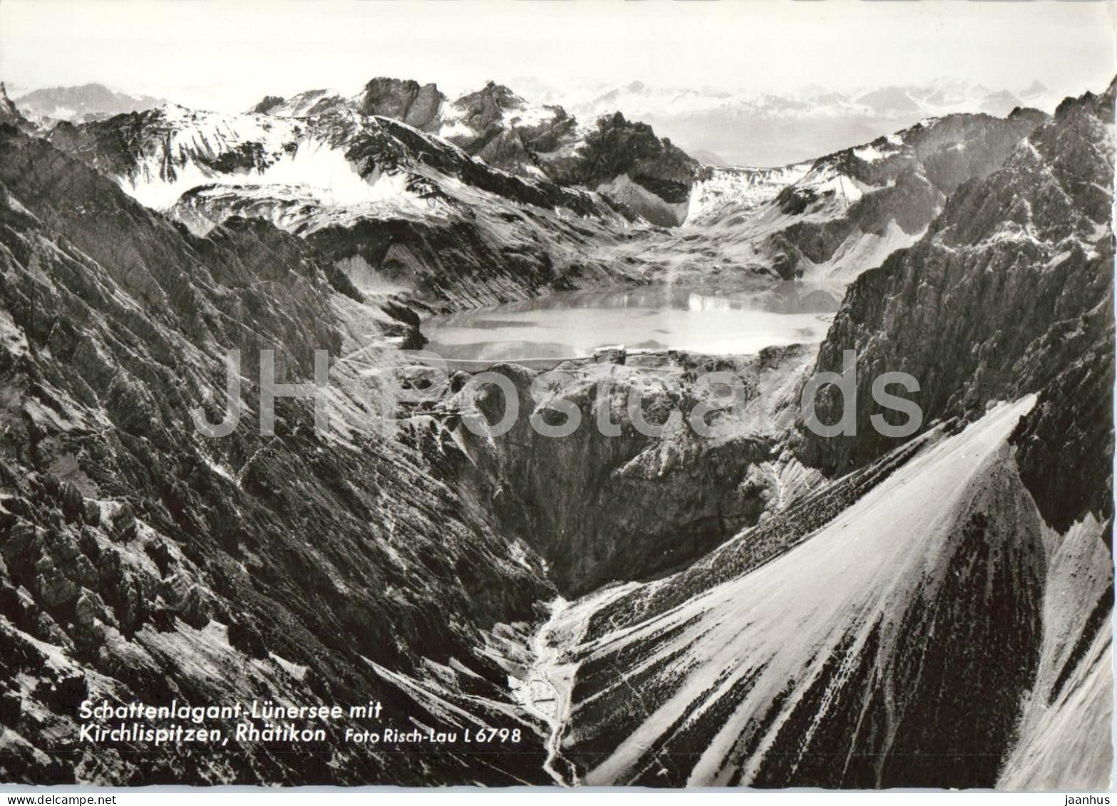 Schattenlagant Lunersee mit Kirchlispitzen Rhatikon - mountain lake - mountains - 6798 - old postcard - Austria - unused - JH Postcards