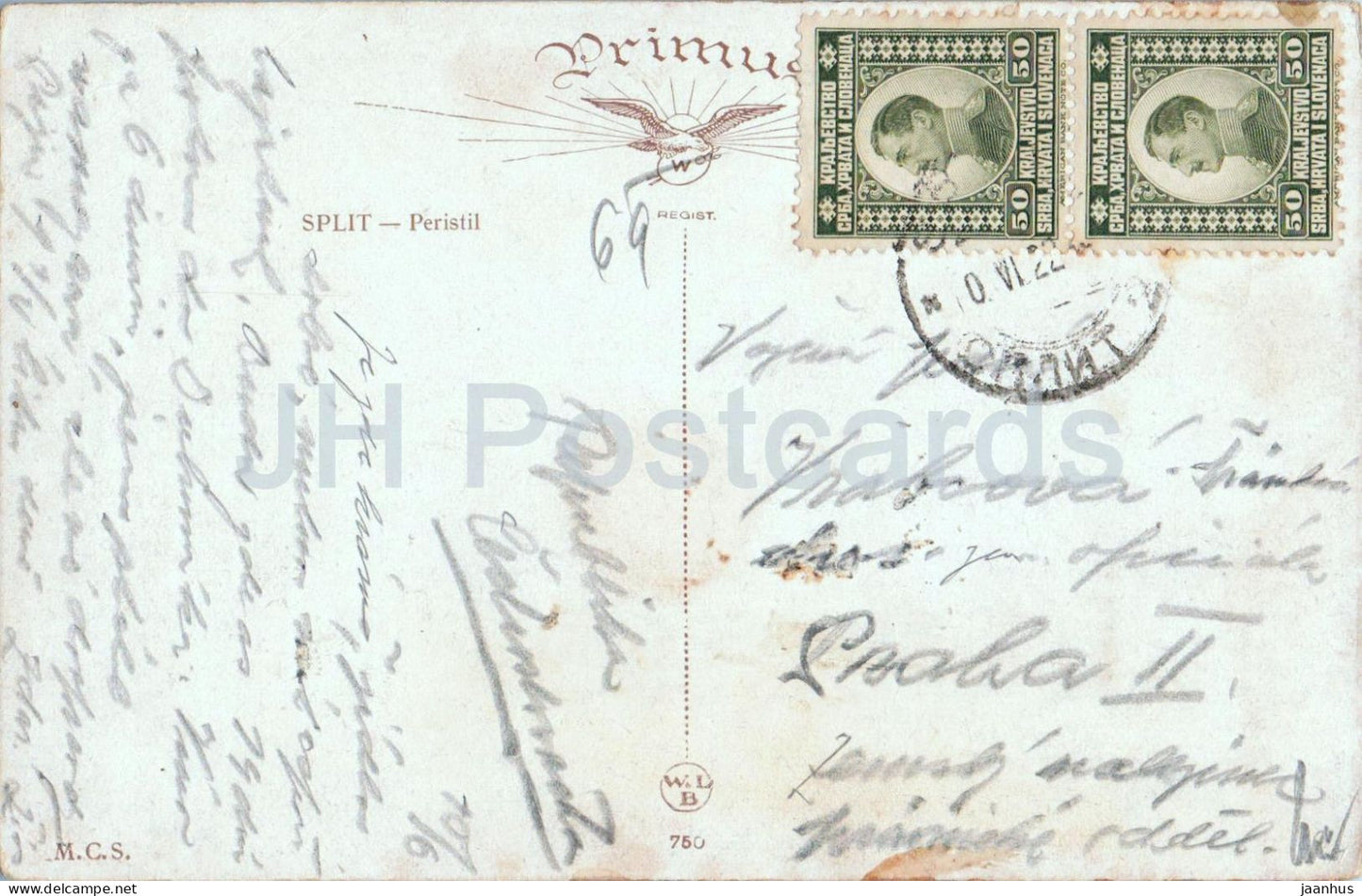Split – Peristyl – Peristyl – Spalato – Illustration – alte Postkarte – 1922 – Kroatien – gebraucht 