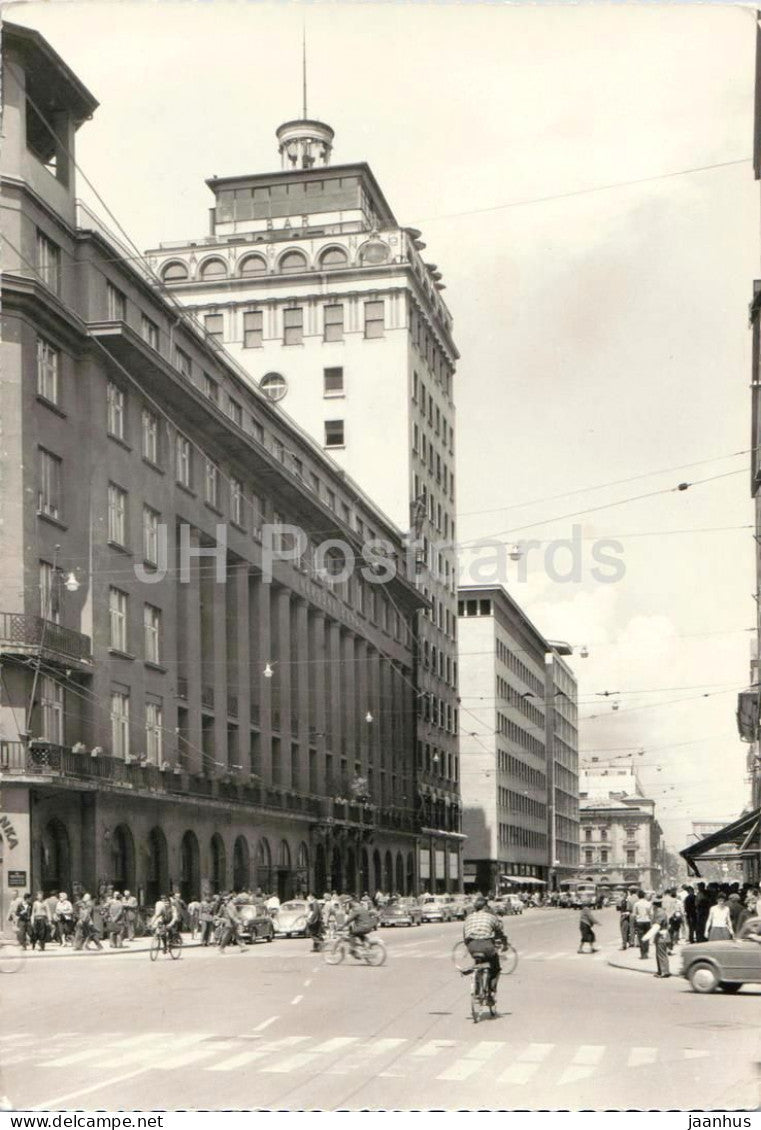 Ljubljana - Neboticnik - architecture - cyclists - traffic - 3026 - old postcard - 1962 - Slovenia Yugoslavia - used - JH Postcards